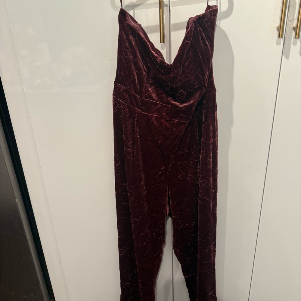 Express Velvet Jumpsuit in Deep Red